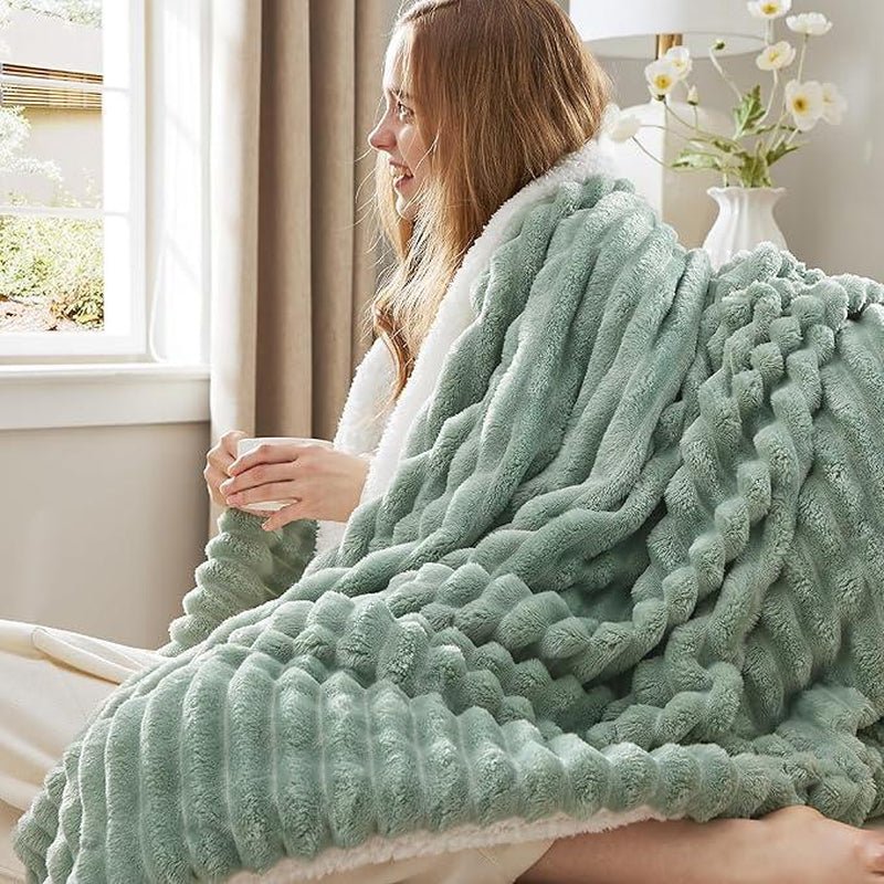 【Deal 'S for You】Bedsure Striped Sherpa Blanket Super Soft Cozy Plush Fleece Flannel Solid Modern Lightweight Comforter - Open Season Industries