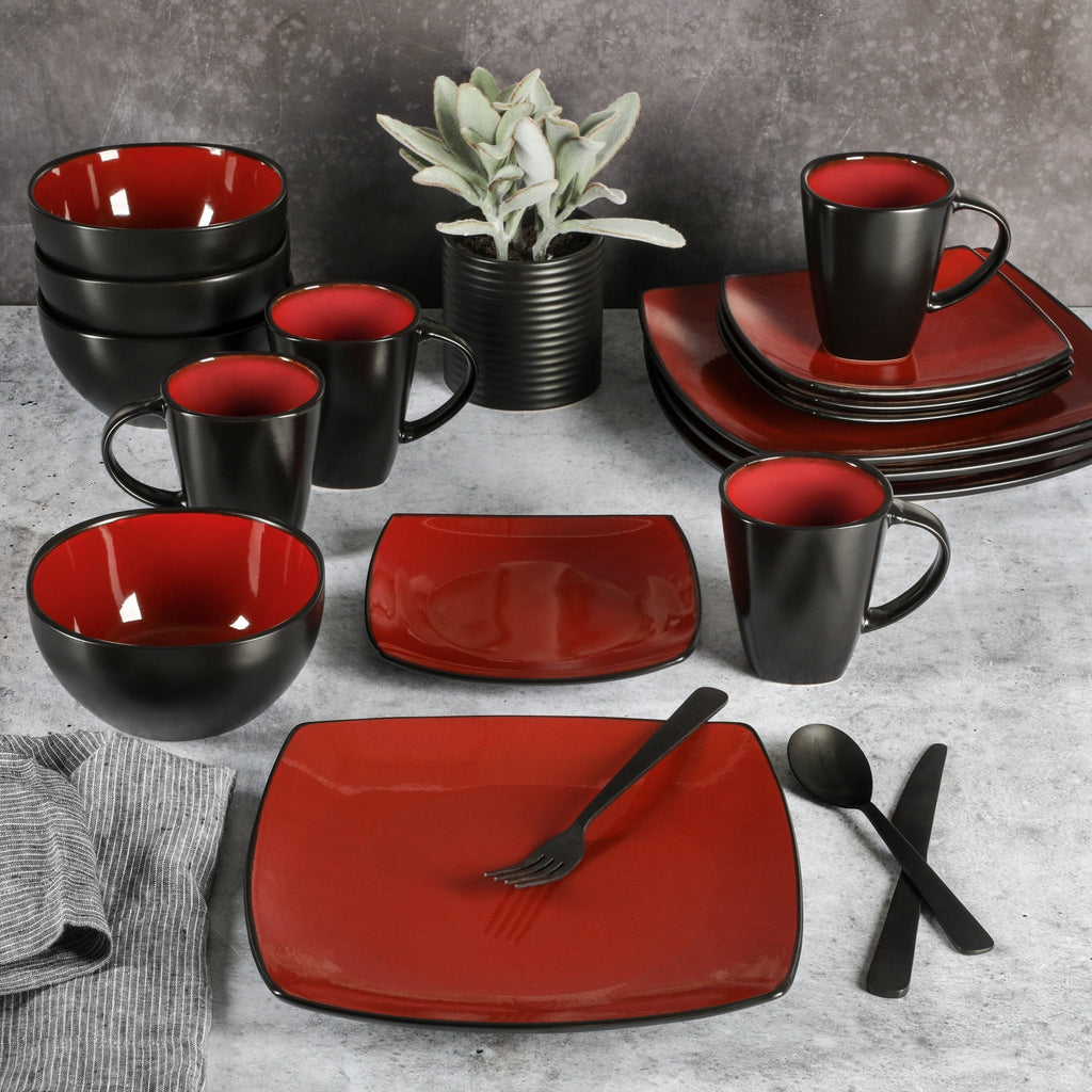 Soho Lounge Square 16 - Piece Dinnerware Set - Red - Open Season Industries