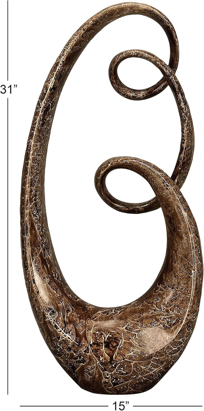 Polystone Abstract Decorative Sculpture Swirl Home Decor Statue, Accent Figurine 14" X 8" X 31", Brown - Open Season Industries