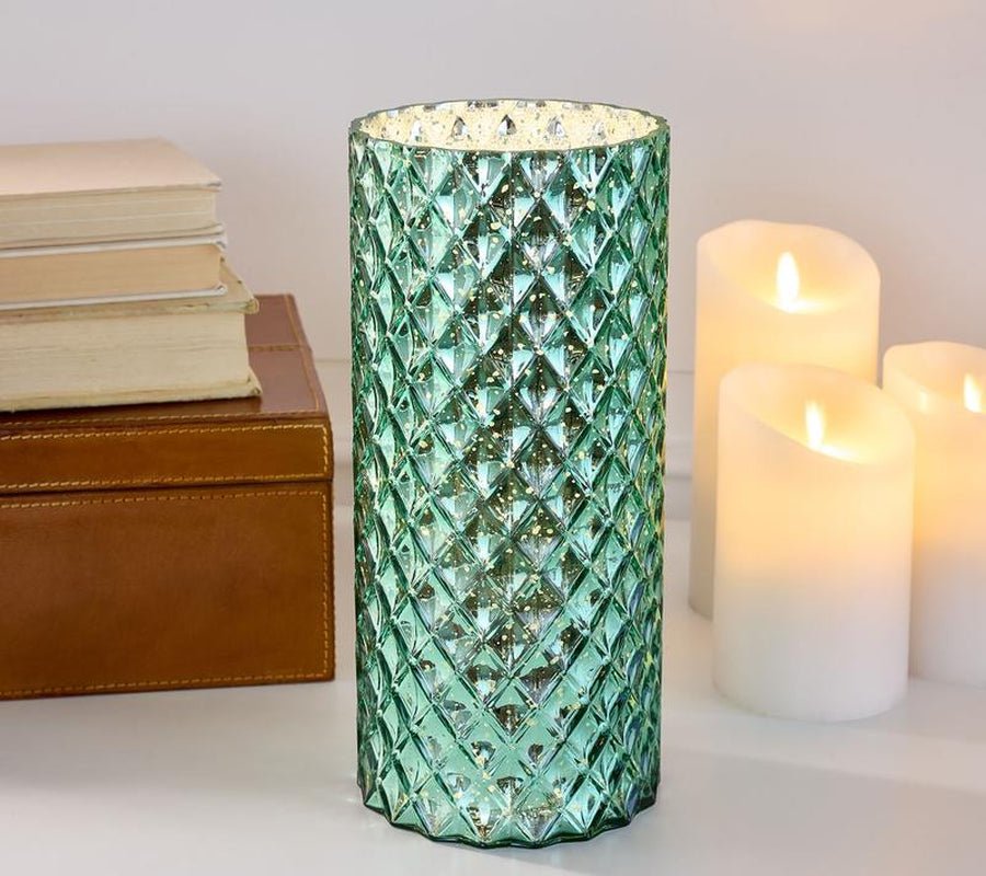 11" Illuminated Diamond Glass Hurricane by Valerie - Open Season Industries