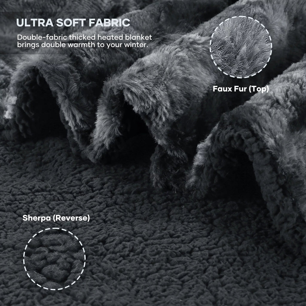 Electric Throw Blanket 50" X 60", Soft Faux Fur Heated Blanket with Large LED Display, 6 Heating Levels, 4 Hours Timer, Tie - Dye Black - Open Season Industries