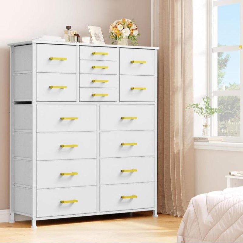 YITAHOME 16 Drawer Dresser, Tall Fabric Drawer, Large Chest of Drawers, Storage Organizer Closet Living Room Entryway with Sturdy Metal Frame and Wooden Top - Open Season Industries