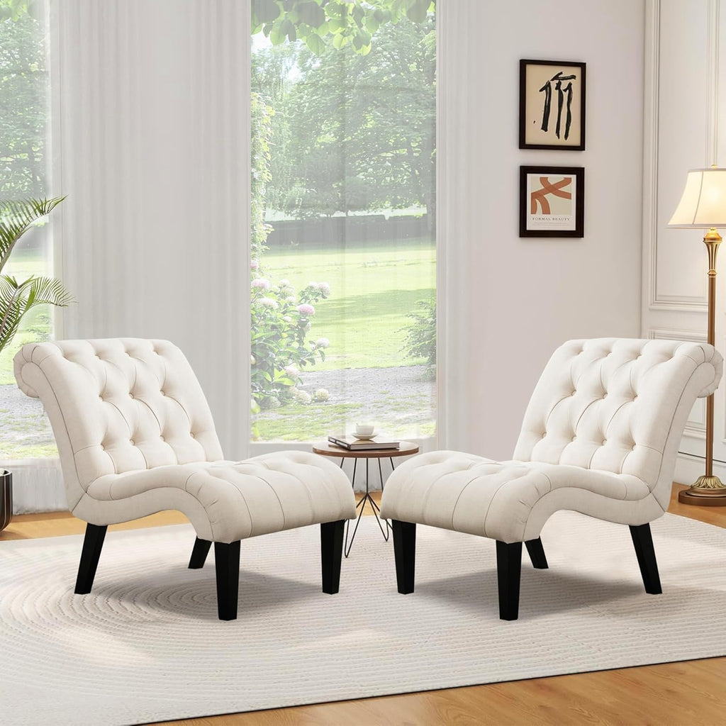 Accent Chair Upholstered Chair Button Tufted Slipper Chair Side Chair for Dining Room Living Room Bedroom Funiture, Set of 2 - Open Season Industries