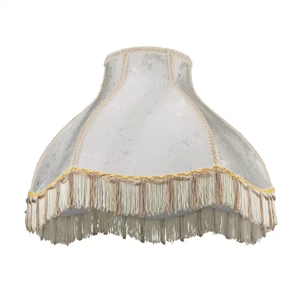 17 In. X 12 In. Beige and Fringe Scallop Bell Lamp Shade - Open Season Industries