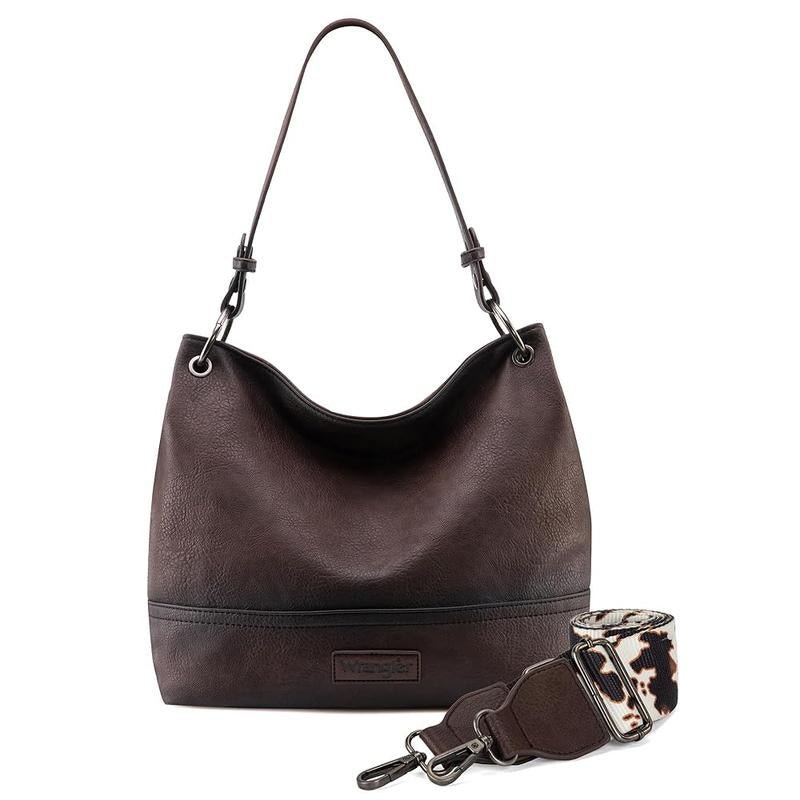 Wrangler Cow Print Hobo Bag Vegan Leather for Woman with Wide Guitar Strap - Open Season Industries