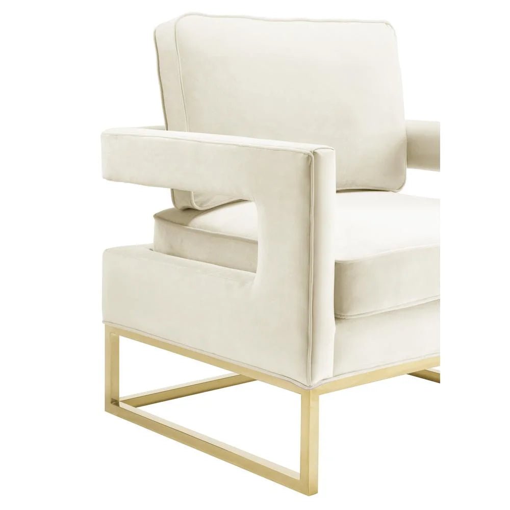 Avery Cream Velvet Accent Chair with Gold Base - Open Season Industries