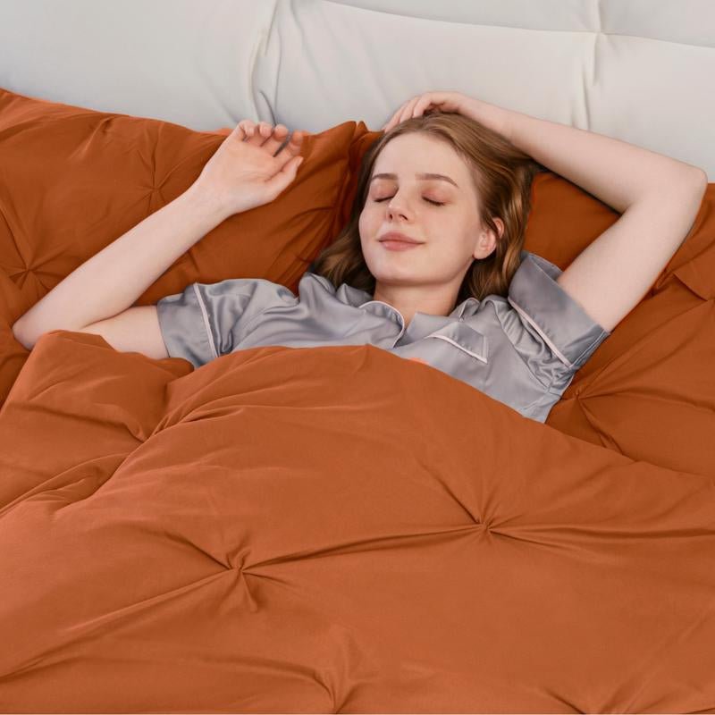 DOWNCOOL Elegant Pinch Pleat Comforter Set 3 - Piece Light Weight Microfiber for Twin Size Bed Soft Fluffy Comforters with Pillowcases for All Seasons - Open Season Industries