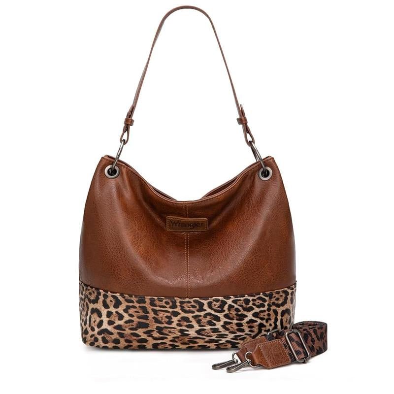 Wrangler Cow Print Hobo Bag Vegan Leather for Woman with Wide Guitar Strap - Open Season Industries