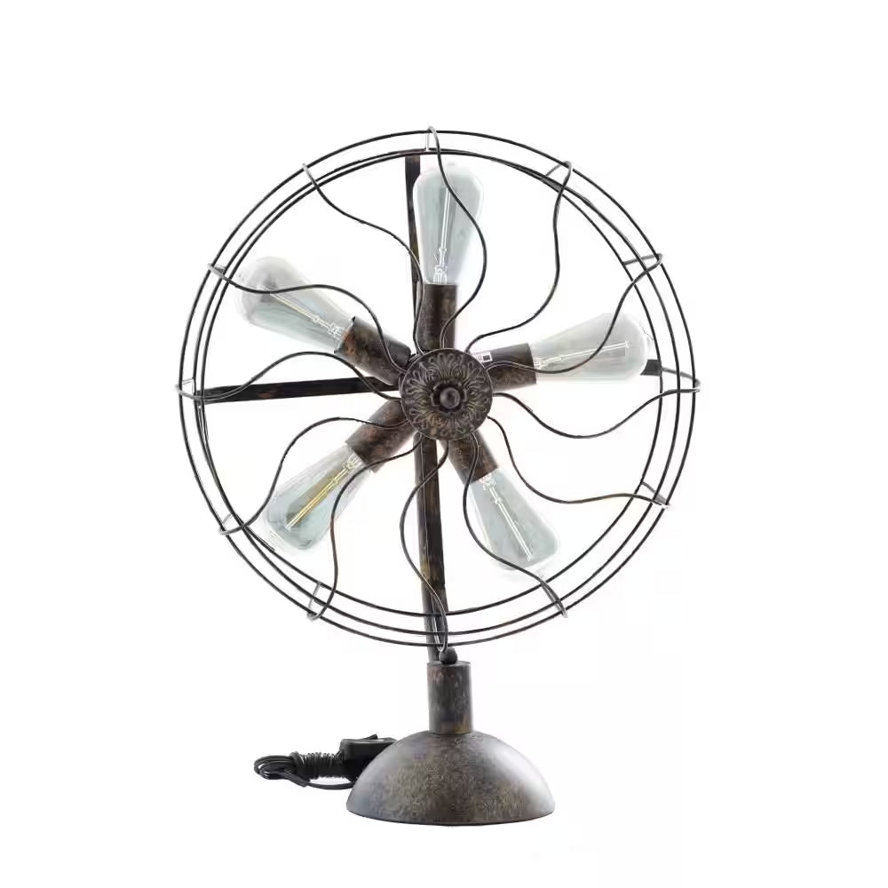 24 In. Bronze Metal Vintage Fan Shape 5 Light Task and Reading Table Lamp - Open Season Industries