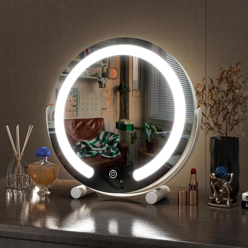 Vanity Mirror with Lights,12 - Inch Makeup Mirror with Lights, Dimmable, Touch Screen with 3 - Color Lighting,For Vanity Desk(White) - Open Season Industries