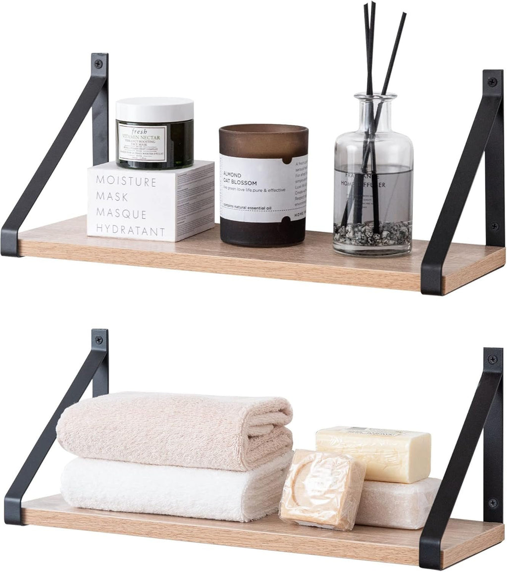 Rustic Grey Floating Shelves for Bathroom, Bedroom, Living Room, Kitchen, 2 - Pack Solid Wood Wall Shelf over Toilet, Modern Décor - Open Season Industries