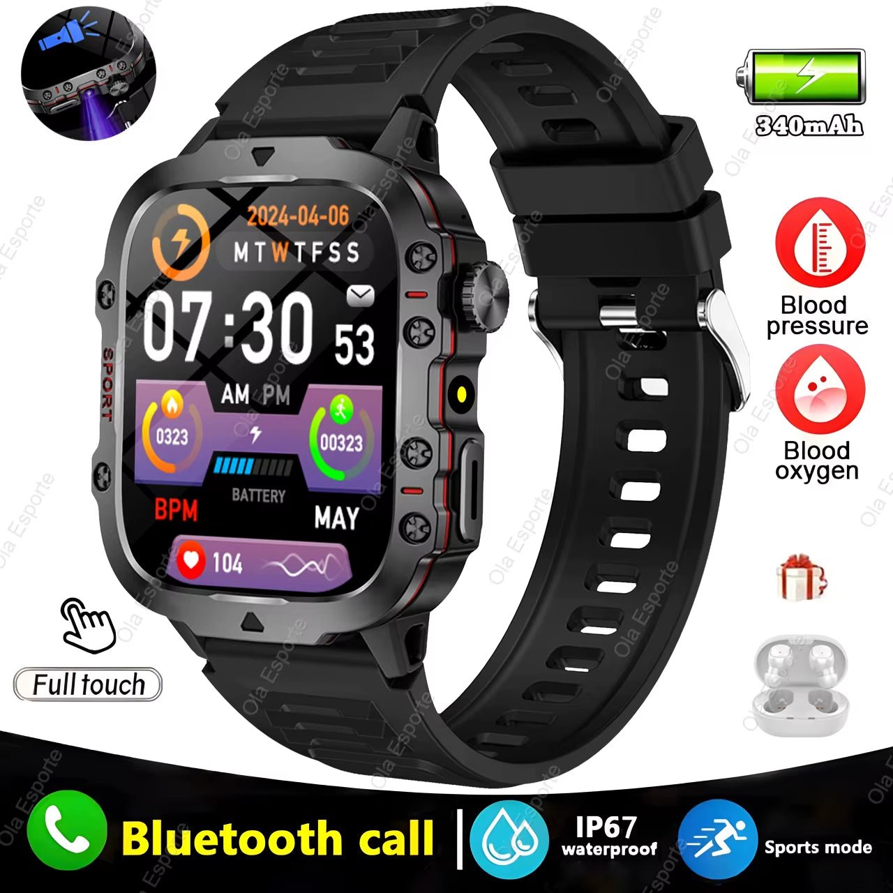Original Men Smartwatch Flashlight Bluetooth Call Fitness Clock IP68 Waterproof Sports Men for Android IOS Smart Watch 2025 New - Open Season Industries