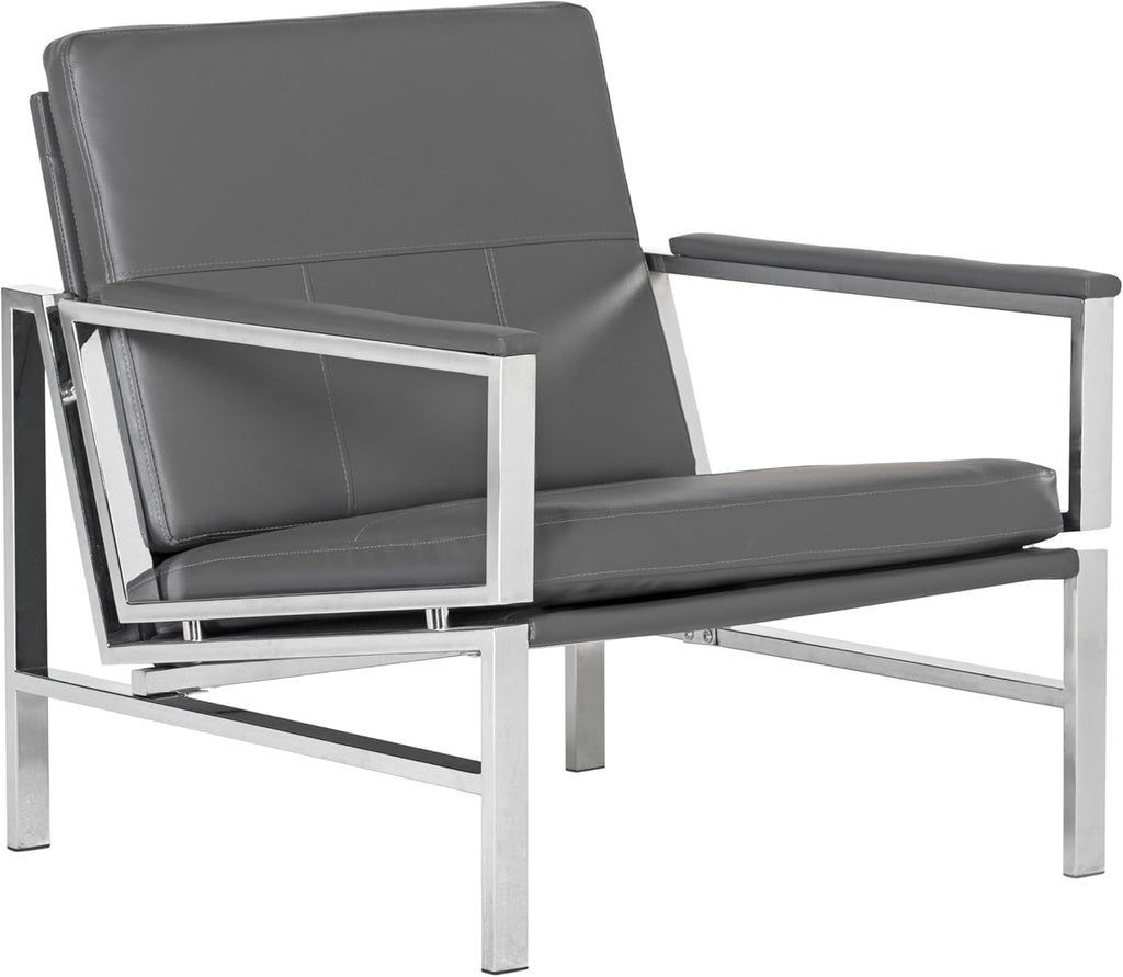 Atlas Modern Accent Chair in Blended Leather, Chrome / Gray - Open Season Industries