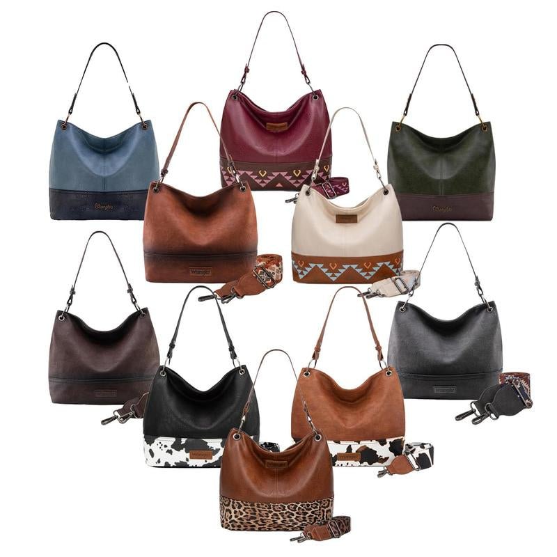 Wrangler Cow Print Hobo Bag Vegan Leather for Woman with Wide Guitar Strap - Open Season Industries