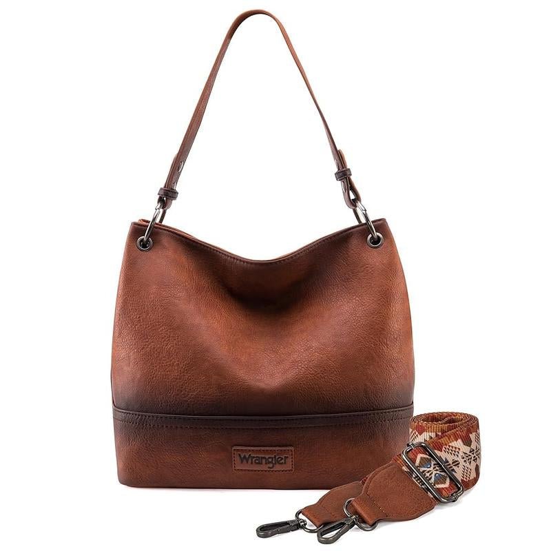 Wrangler Cow Print Hobo Bag Vegan Leather for Woman with Wide Guitar Strap - Open Season Industries